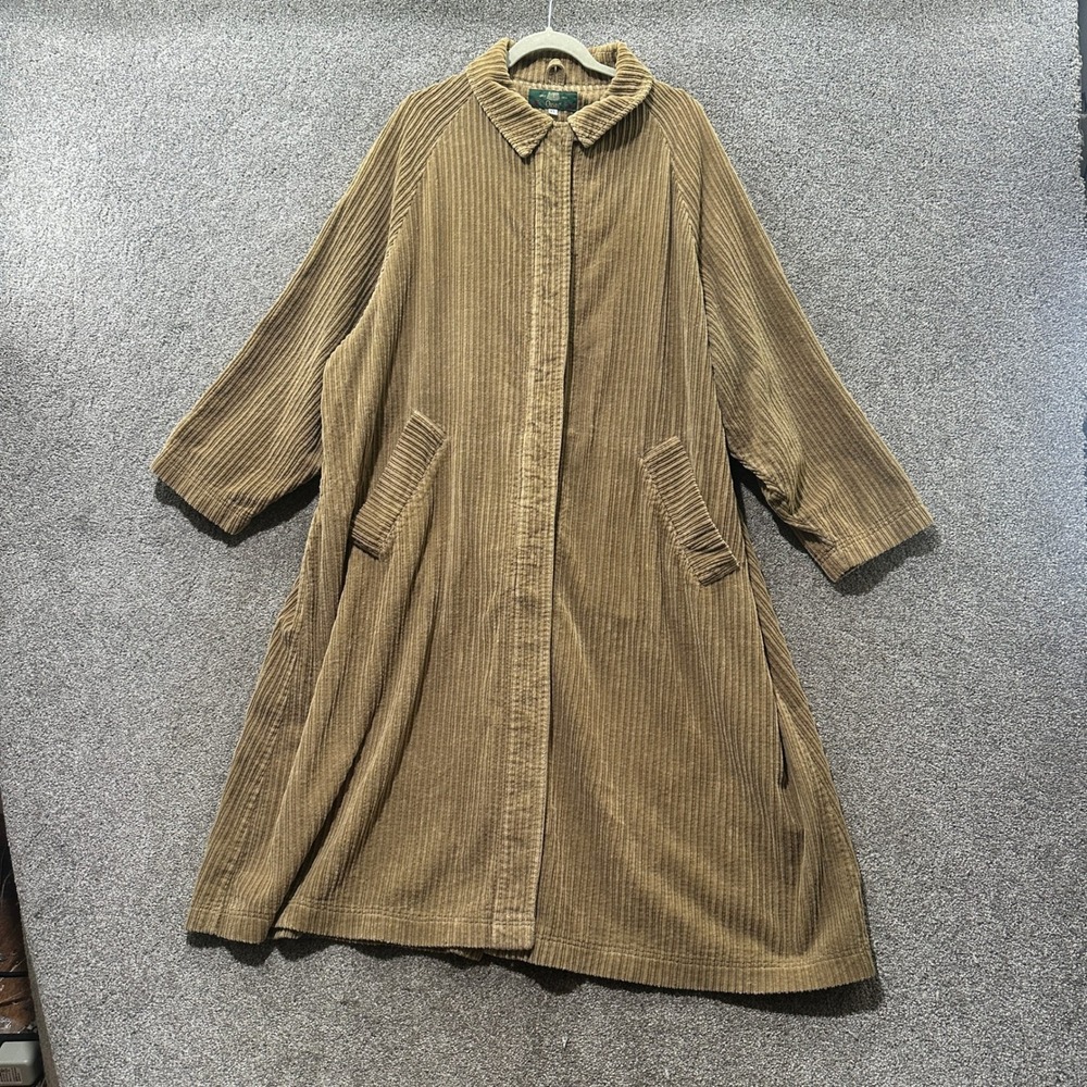Orvis XL Tan Corduroy Duster Trench Coat Long Oversized Full Zip Jacket Brown